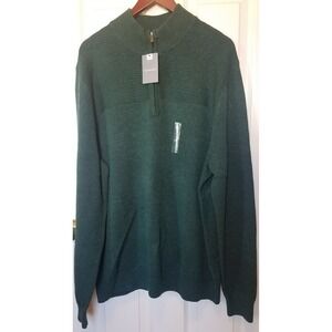 Van Heusen Sweater Men 2XL 1/4 Zip Knit Pullover Classic Green Casual Formal NEW